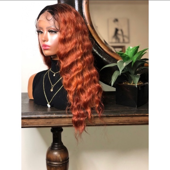 JADE| LONG NATURAL CURL OMBRÉ AUBURN LACE FRONT WIG - Picture 2 of 4